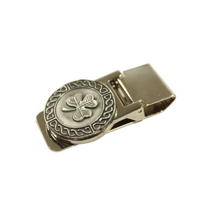 Irish Lucky Shamrock Money Clip: Stainless Steel & Pewter Craftsmanship