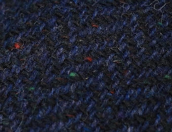 Irish Donegal Tweed Flat Cap - Navy Herringbone, 100% Wool Hat With Curved Peak