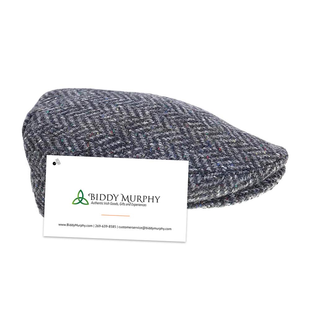 Irish Donegal Tweed Flat Cap - Charcoal Herringbone, 100% Wool Hat With Curved Peak