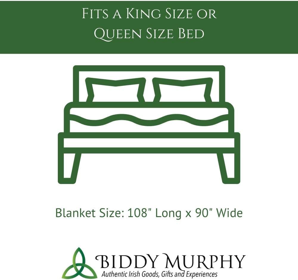 90" x 108" Beige Irish Plaid 100% Wool Blanket - Woven in Ireland, Fits King or Queen Size Bed