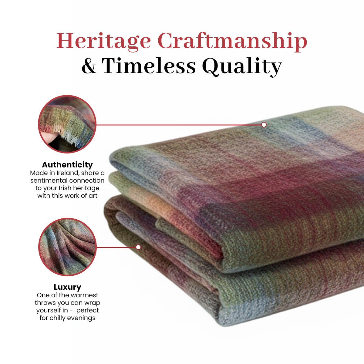 Irish Mohair Throw Blanket - Watercolour Monet Tartan Plaid, 70% Mohair Wool Blend (54" x 72")