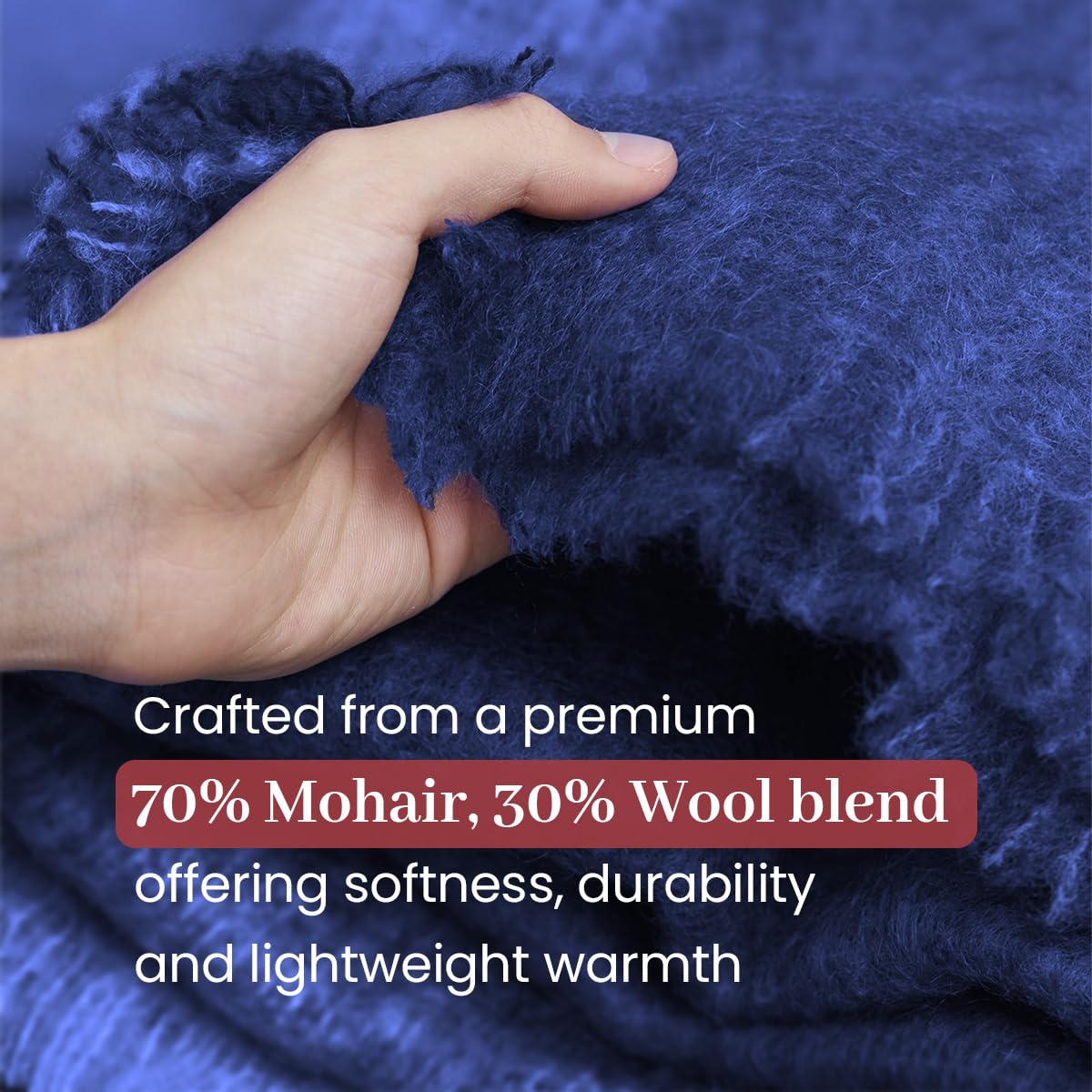 Irish Mohair Throw Blanket - Solid Blue, 70% Mohair Wool Blend (54" x 72")
