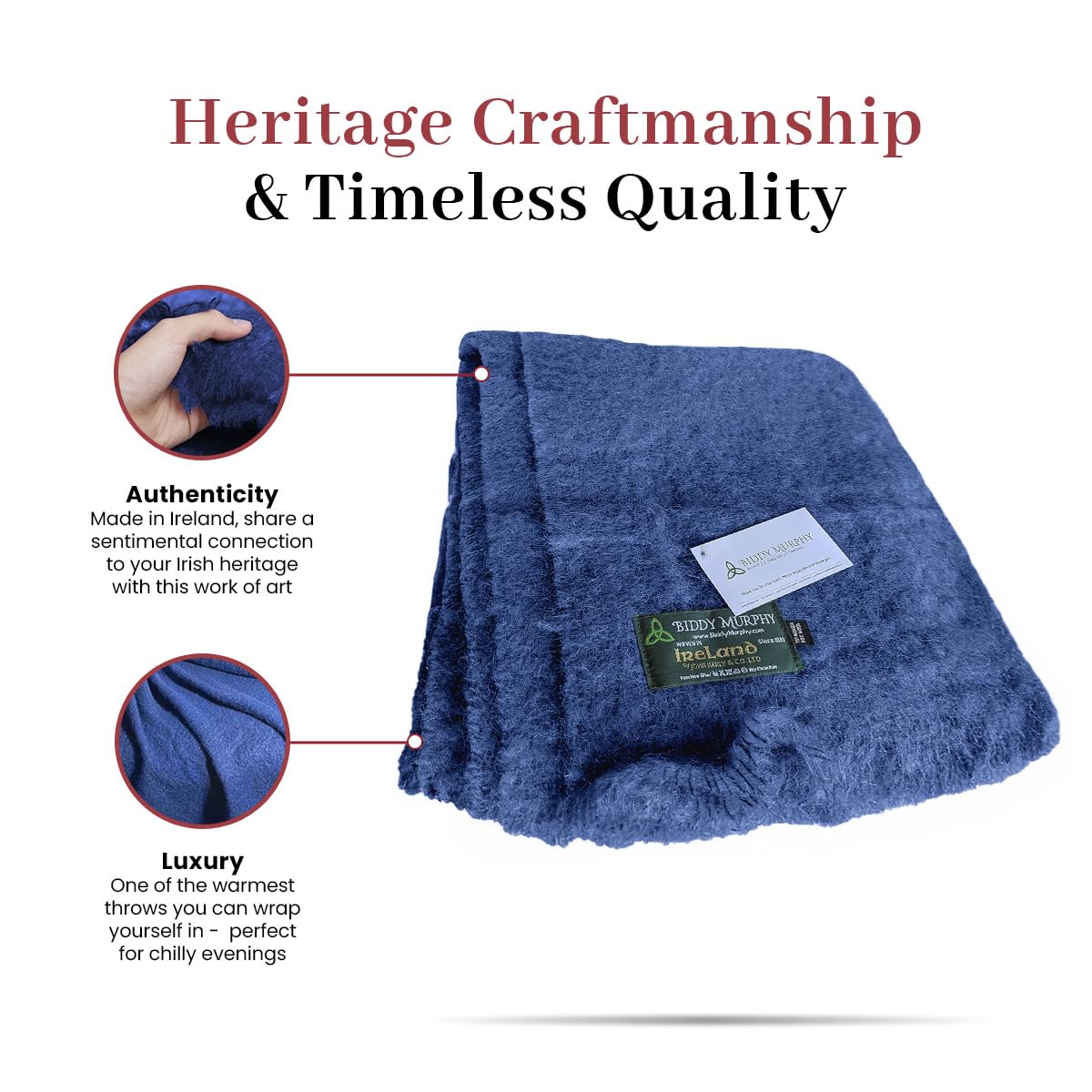 Irish Mohair Throw Blanket - Solid Blue, 70% Mohair Wool Blend (54" x 72")