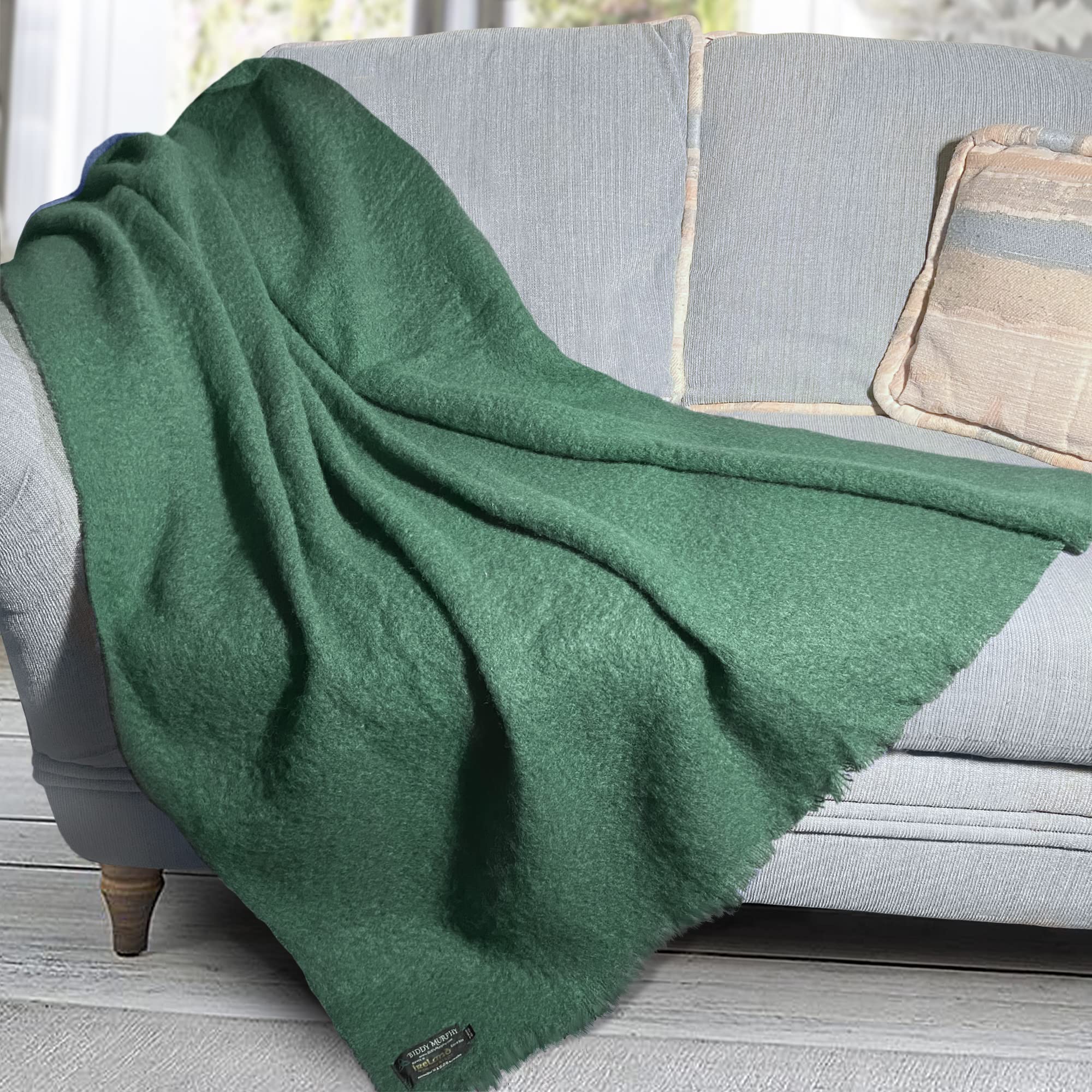 Irish Mohair Throw Blanket - Solid Green, 70% Mohair Wool Blend (54" x 72")