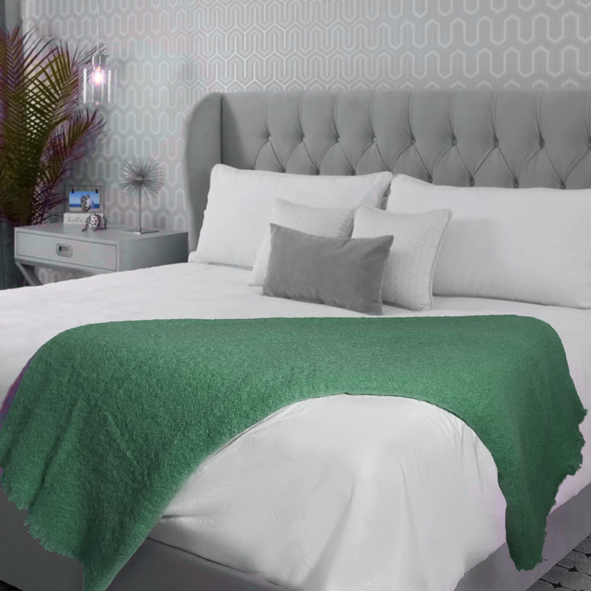 Irish Mohair Throw Blanket - Solid Green, 70% Mohair Wool Blend (54" x 72")