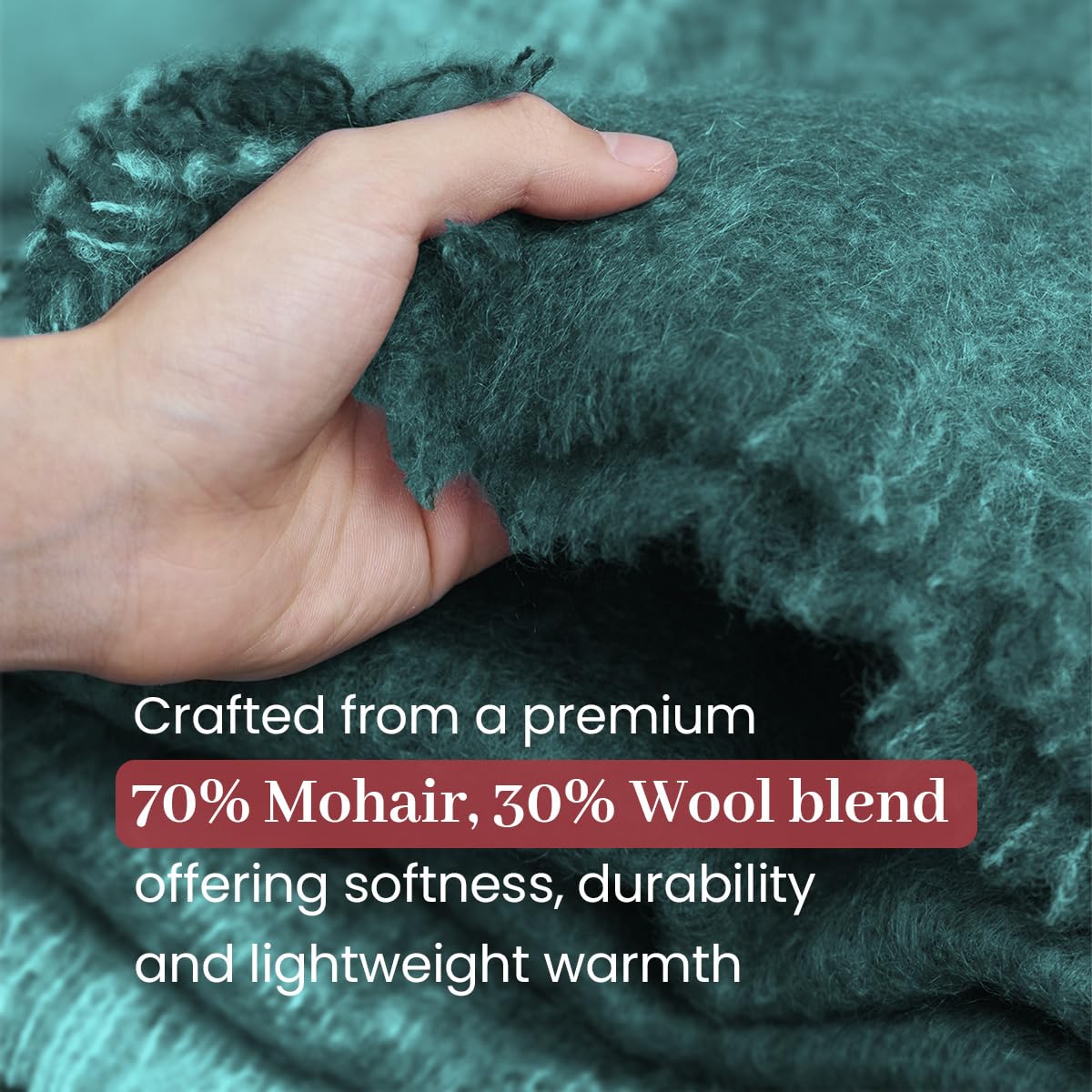Irish Mohair Throw Blanket - Solid Green, 70% Mohair Wool Blend (54" x 72")