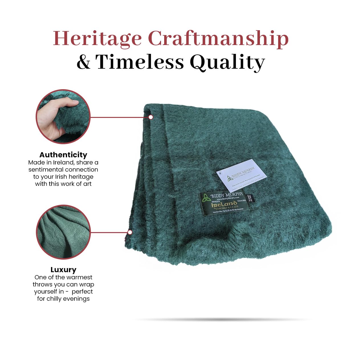 Irish Mohair Throw Blanket - Solid Green, 70% Mohair Wool Blend (54" x 72")