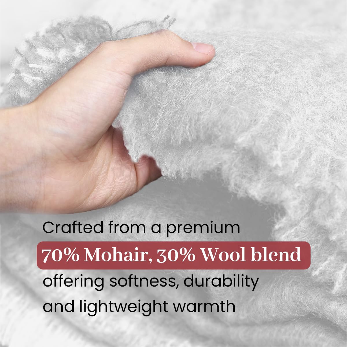 Irish Mohair Throw Blanket - Solid White, 70% Mohair Wool Blend (54" x 72")