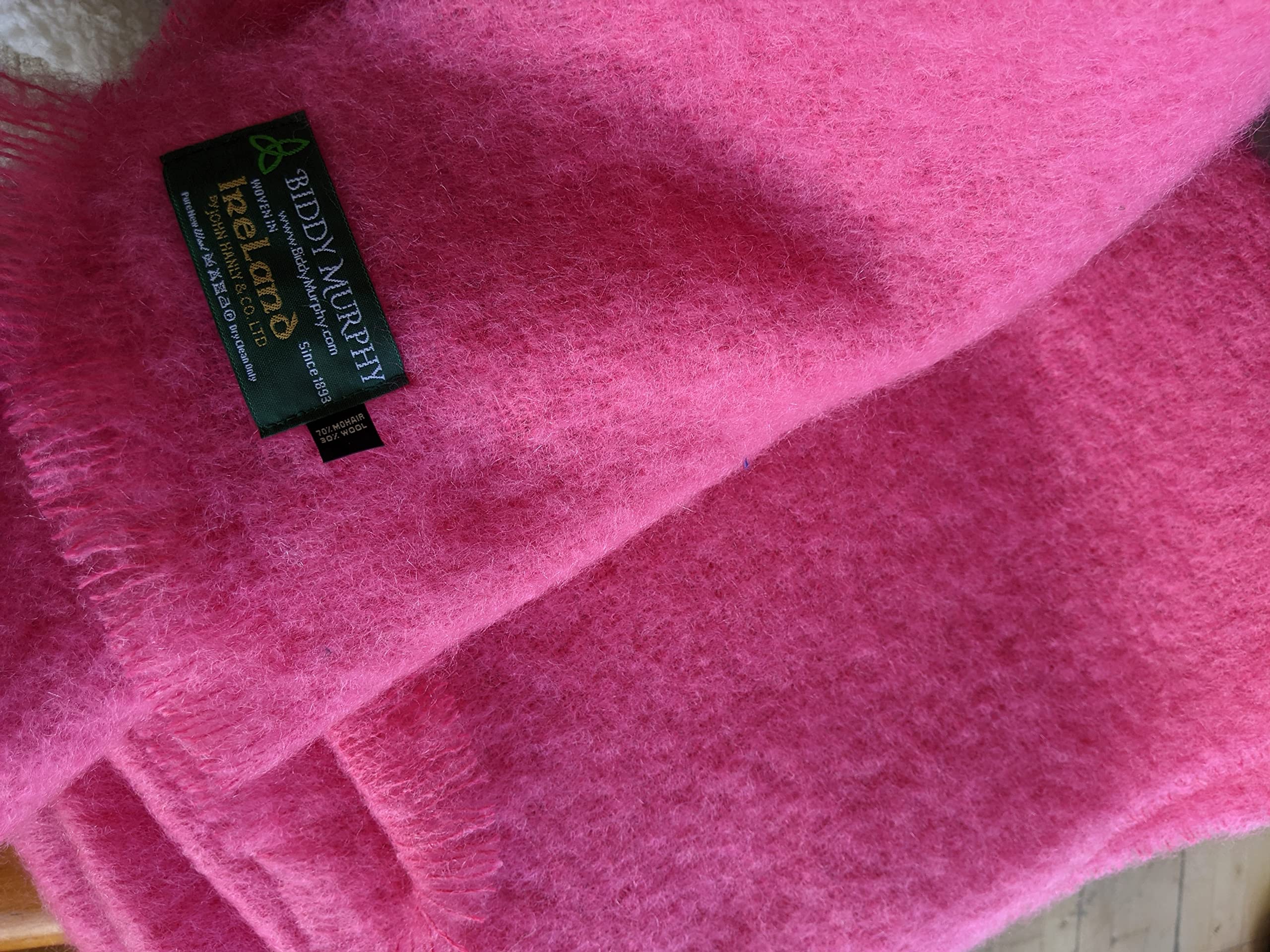 Irish Mohair Throw Blanket - Solid Pink, 70% Mohair Wool Blend (54" x 72")