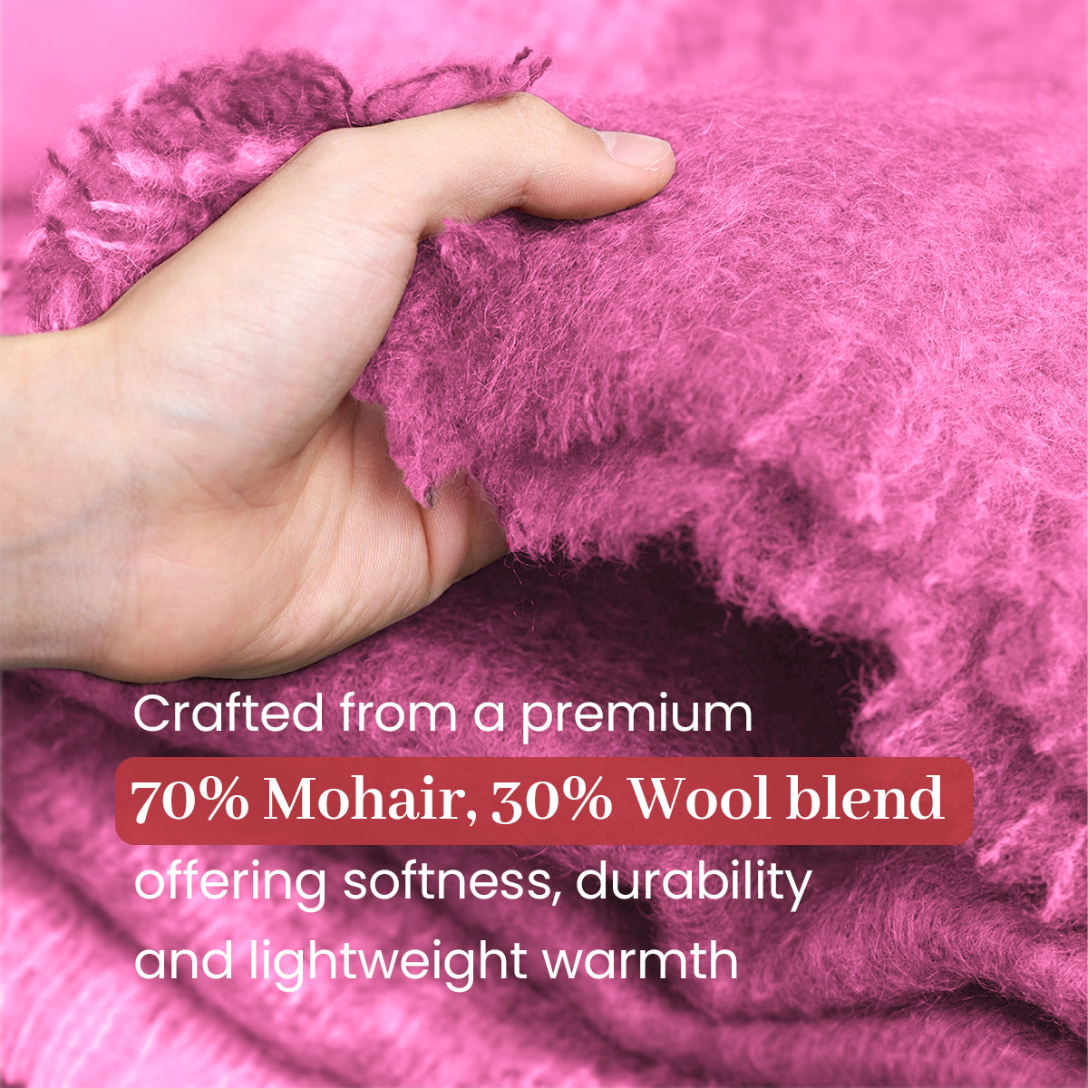 Irish Mohair Throw Blanket - Solid Pink, 70% Mohair Wool Blend (54" x 72")