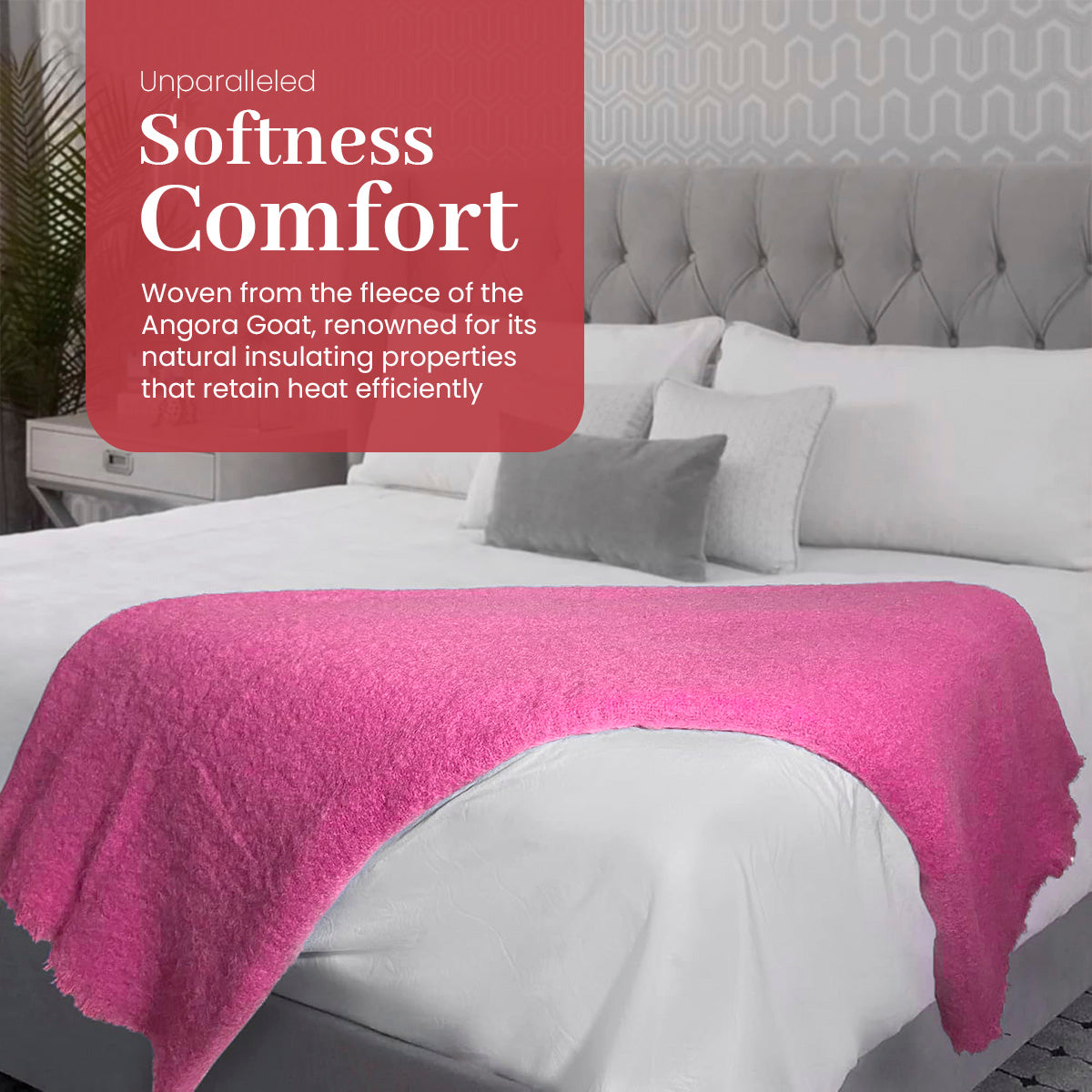 Irish Mohair Throw Blanket - Solid Pink, 70% Mohair Wool Blend (54" x 72")