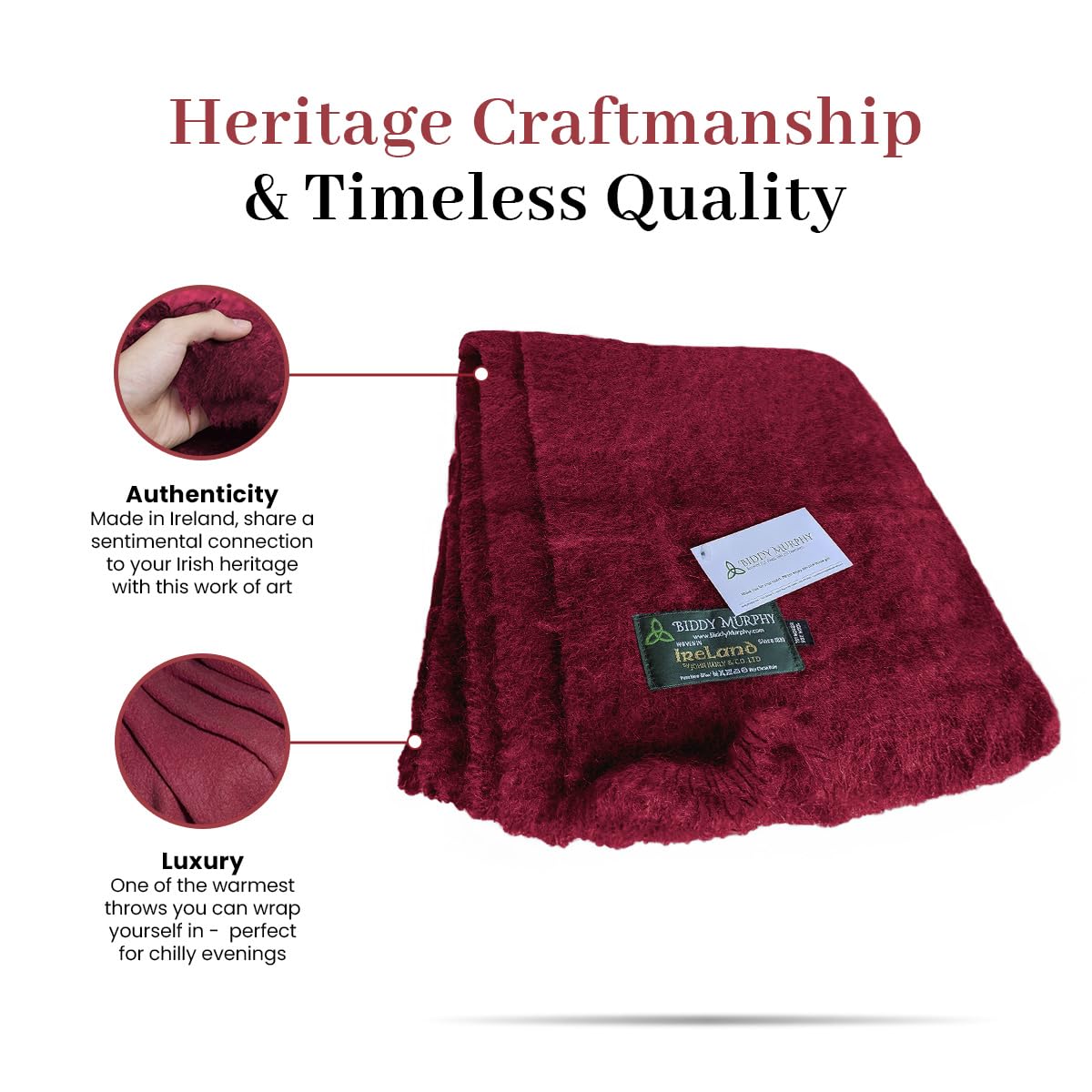 Irish Mohair Throw Blanket - Solid Red, 70% Mohair Wool Blend (54" x 72")