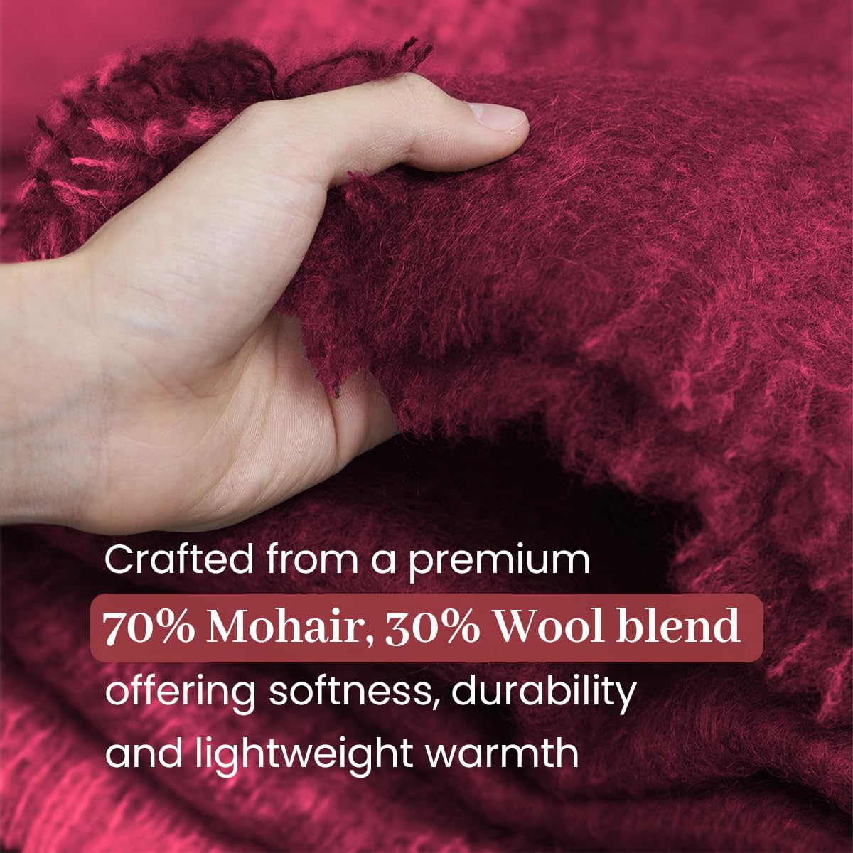 Irish Mohair Throw Blanket - Solid Red, 70% Mohair Wool Blend (54" x 72")