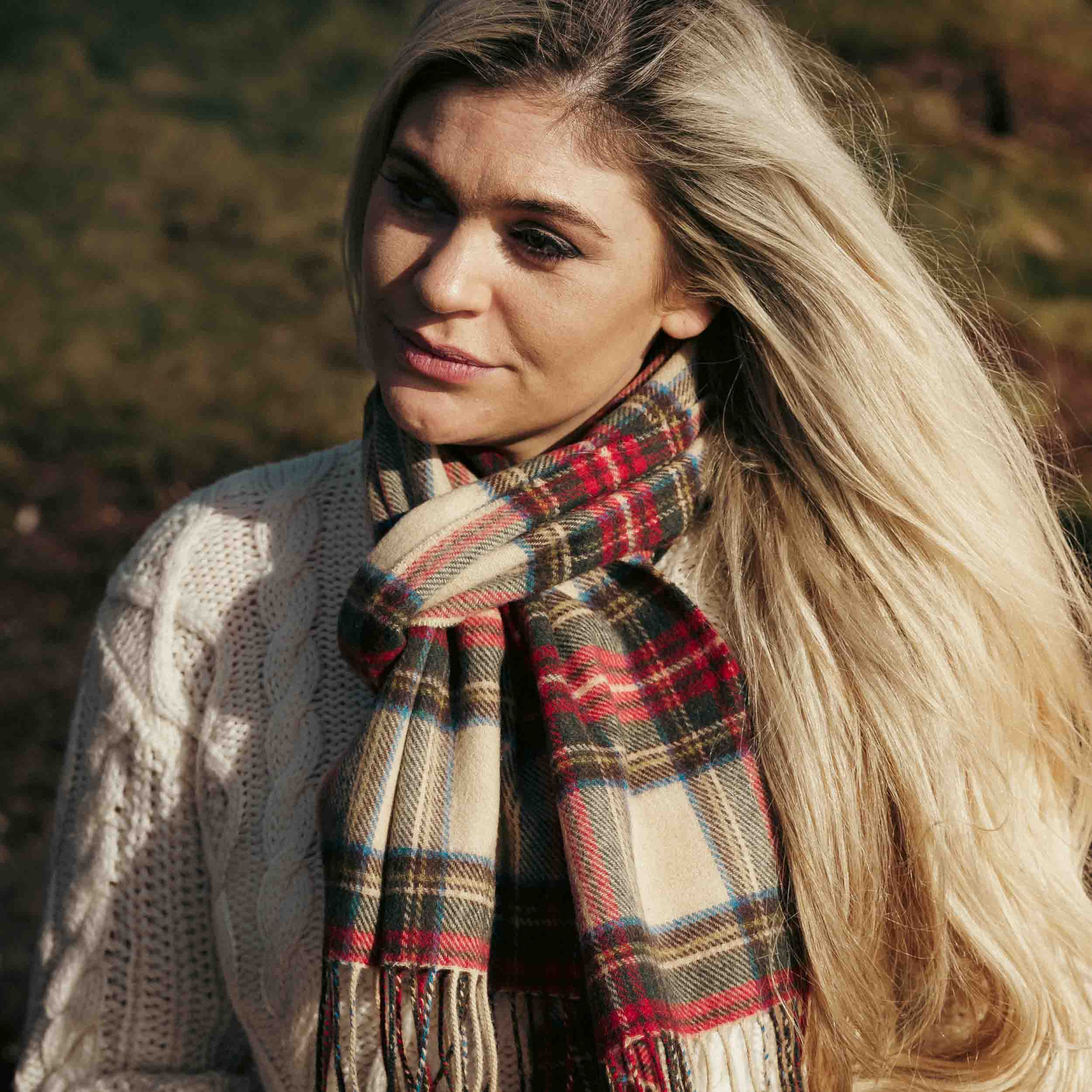 100% Irish Wool Scarf -  Dress Stewart Tartan Plaid, 12" x 71", Made in Ireland
