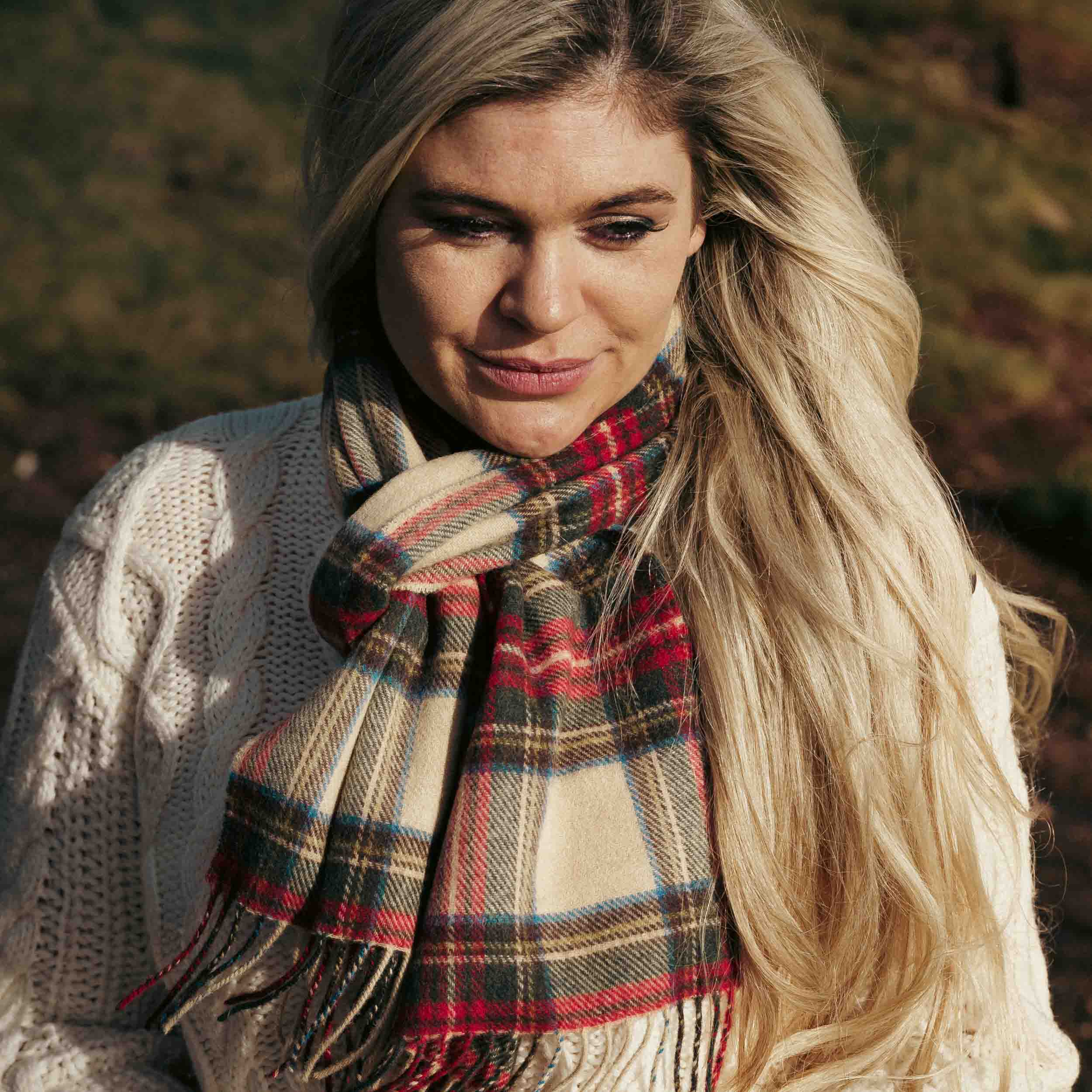 100% Irish Wool Scarf -  Dress Stewart Tartan Plaid, 12" x 71", Made in Ireland
