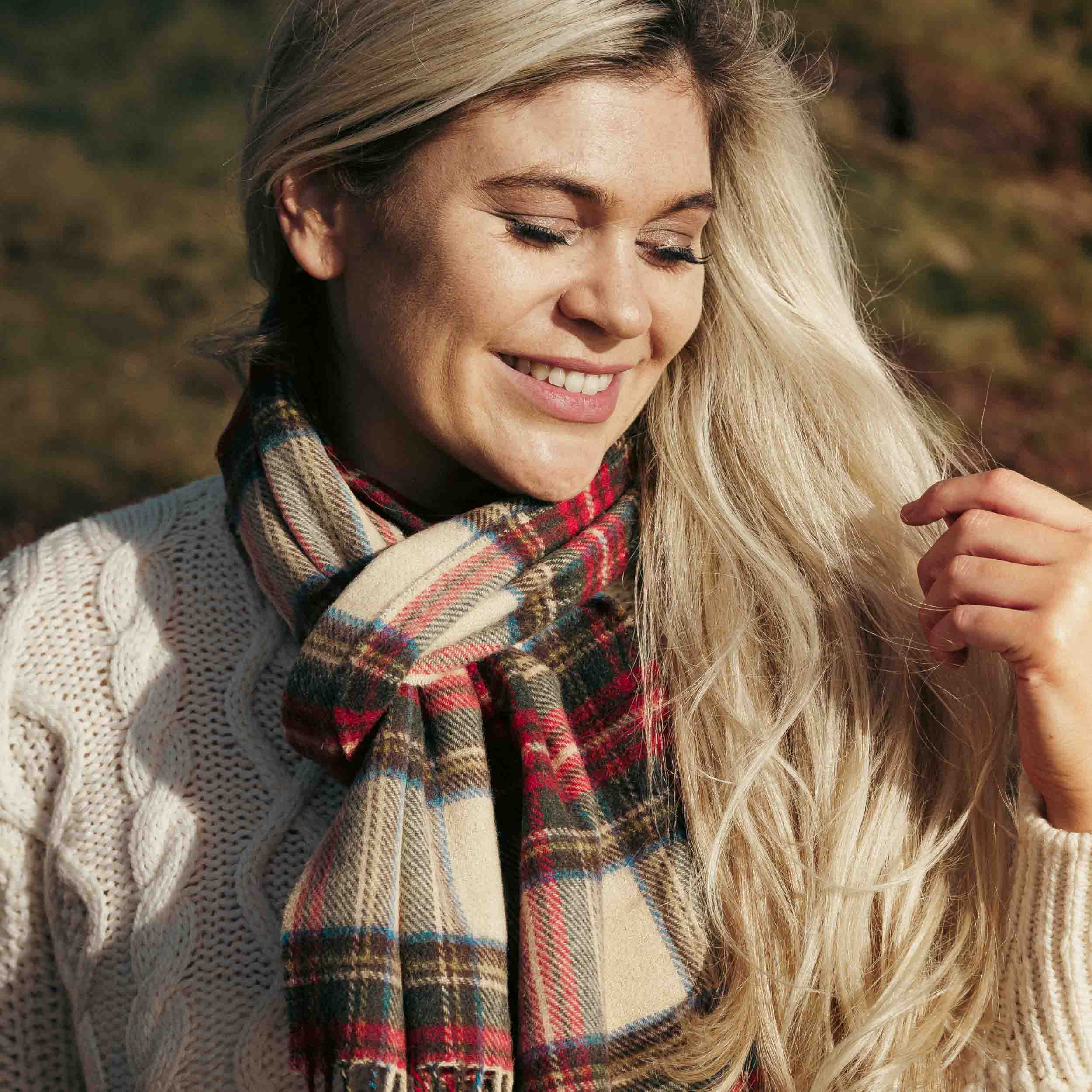 100% Irish Wool Scarf -  Dress Stewart Tartan Plaid, 12" x 71", Made in Ireland