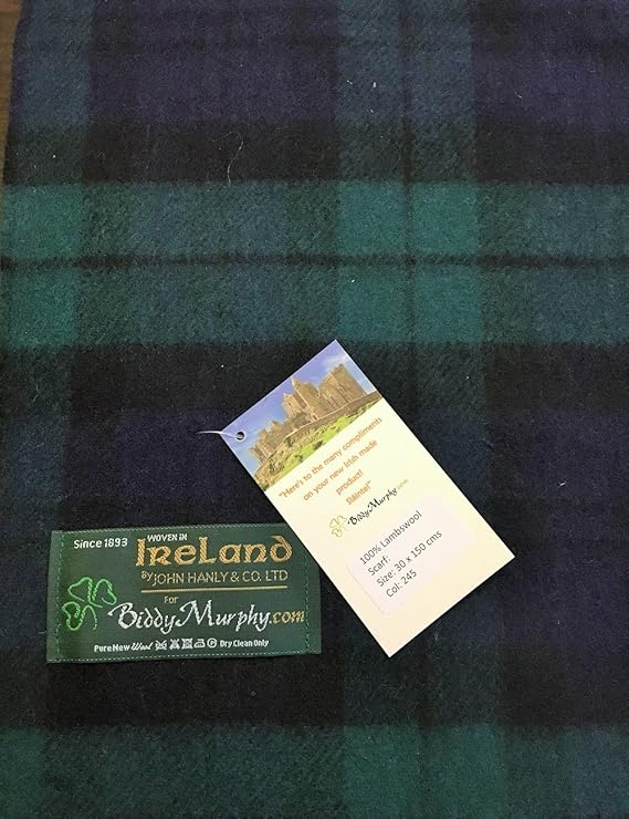 100% Irish Wool Scarf - Blackwatch Tartan Plaid, 12" x 60", Made in Ireland