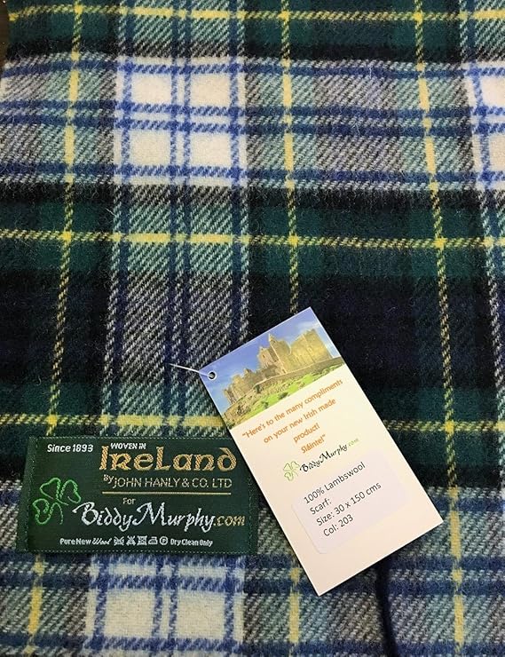 100% Irish Wool Scarf - Dress Gordon Tartan Plaid, 12" x 60", Made in Ireland