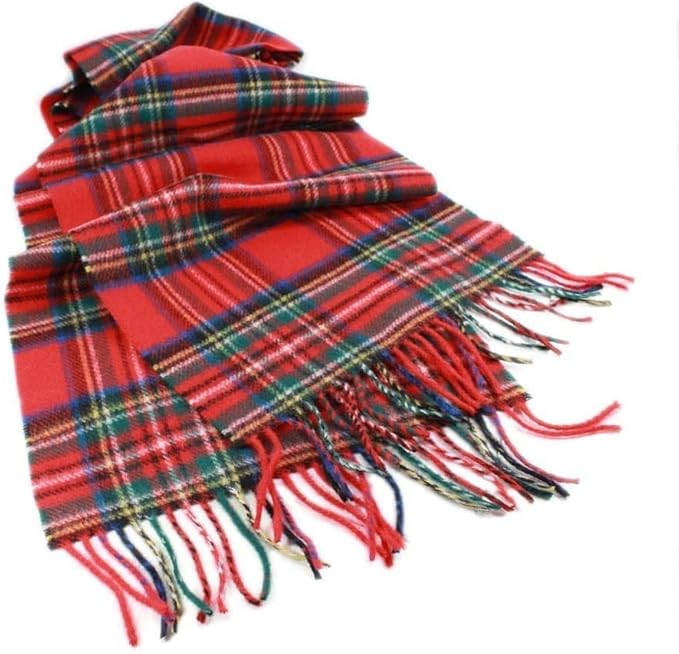 100% Irish Wool Scarf - Red Royal Stewart Tartan Plaid, 12" x 60", Made in Ireland