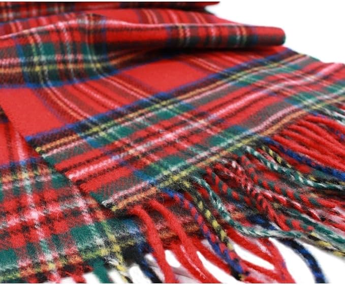 100% Irish Wool Scarf - Red Royal Stewart Tartan Plaid, 12" x 60", Made in Ireland