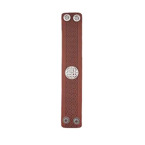 Irish Genuine Leather Cuff Bracelet with Celtic Knot Medallion