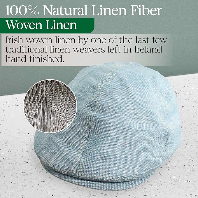 Irish Linen Newsboy Flat Cap - Blue, Slim-Fit Hat