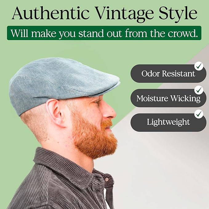 Irish Linen Newsboy Flat Cap - Blue, Slim-Fit Hat