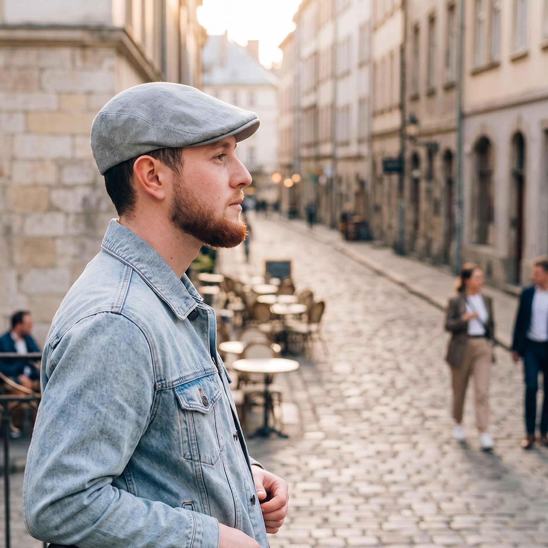 Irish Linen Newsboy Flat Cap - Blue, Slim-Fit Hat