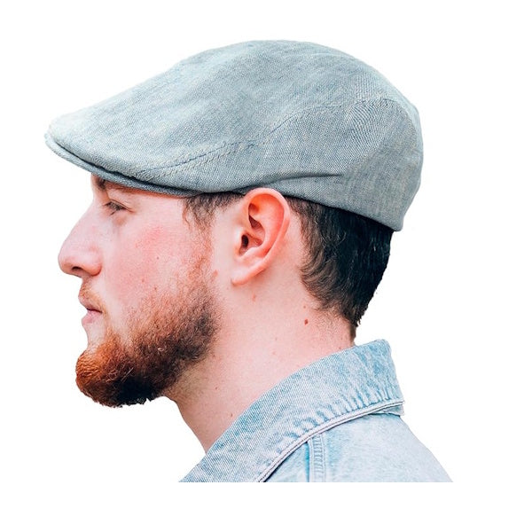 Irish Linen Newsboy Flat Cap - Blue, Slim-Fit Hat
