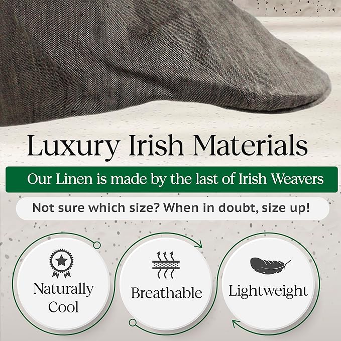 Irish Linen Newsboy Flat Cap - Charcoal, Slim-Fit Hat