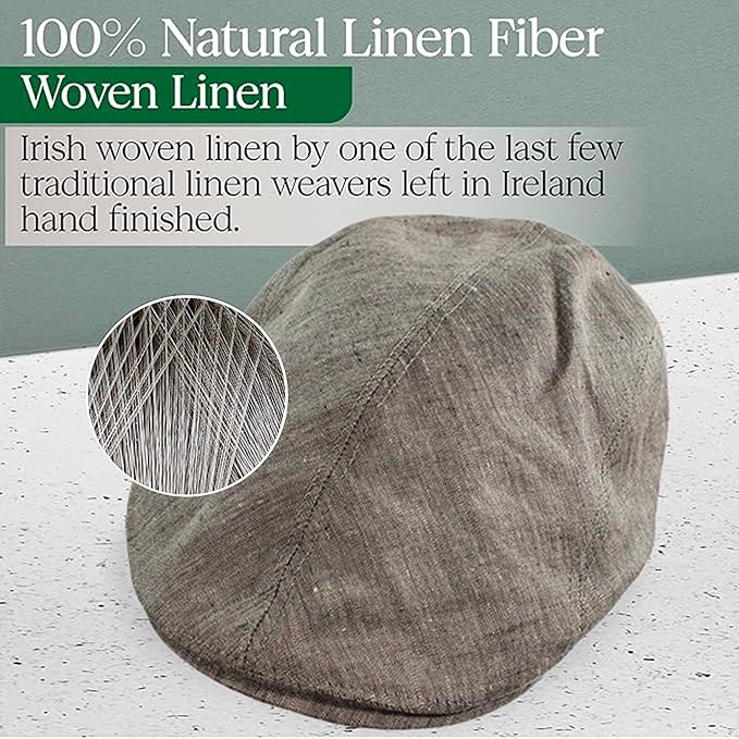 Irish Linen Newsboy Flat Cap - Charcoal, Slim-Fit Hat