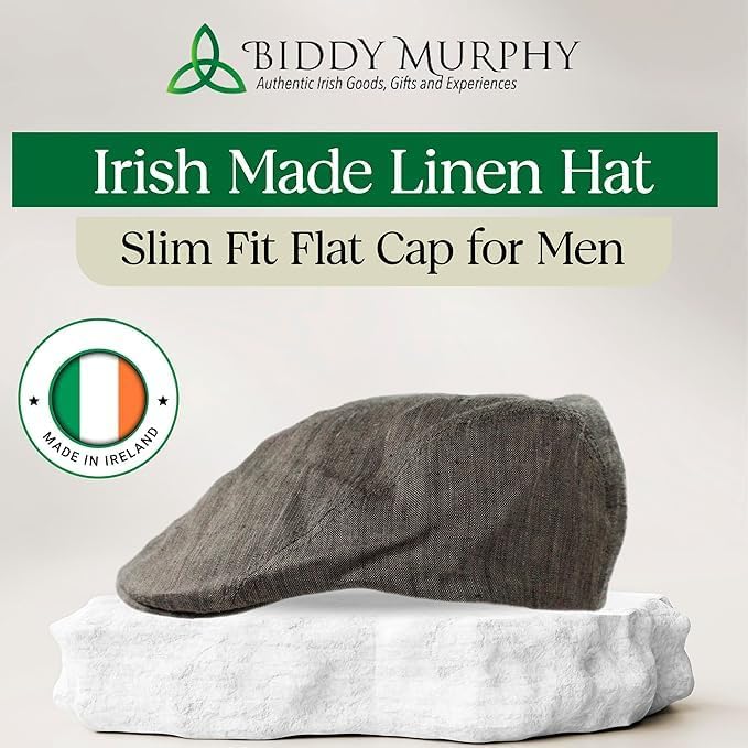Irish Linen Newsboy Flat Cap - Charcoal, Slim-Fit Hat