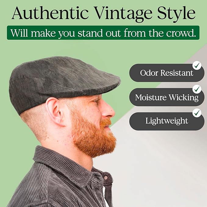 Irish Linen Newsboy Flat Cap - Charcoal, Slim-Fit Hat