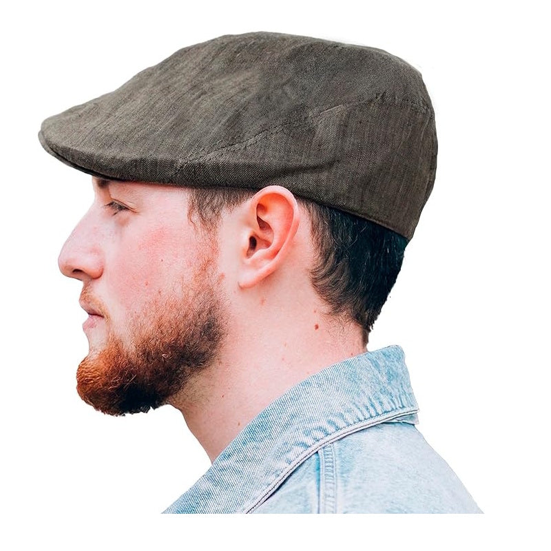 Irish Linen Newsboy Flat Cap - Charcoal, Slim-Fit Hat