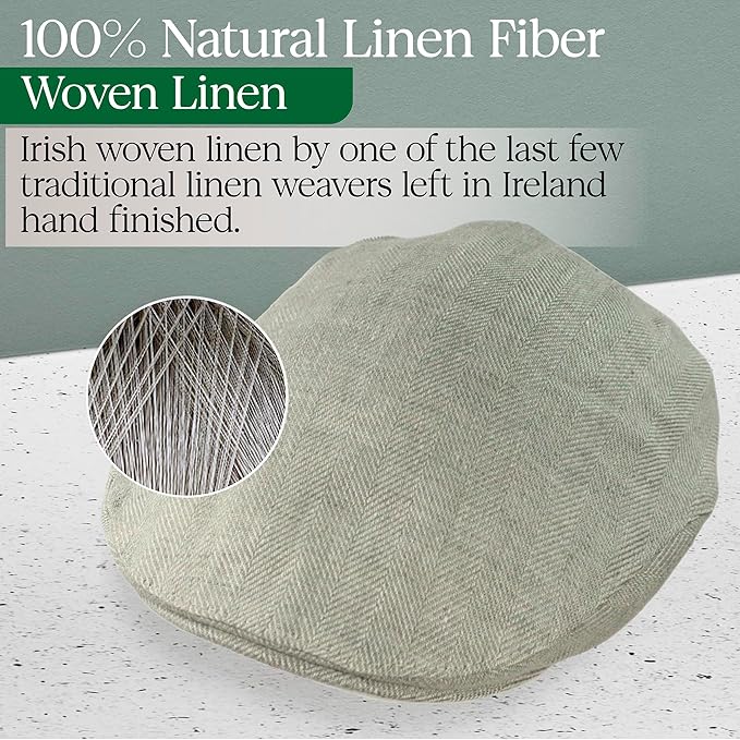 Irish Linen Newsboy Flat Cap - Light Grey, Slim-Fit Hat