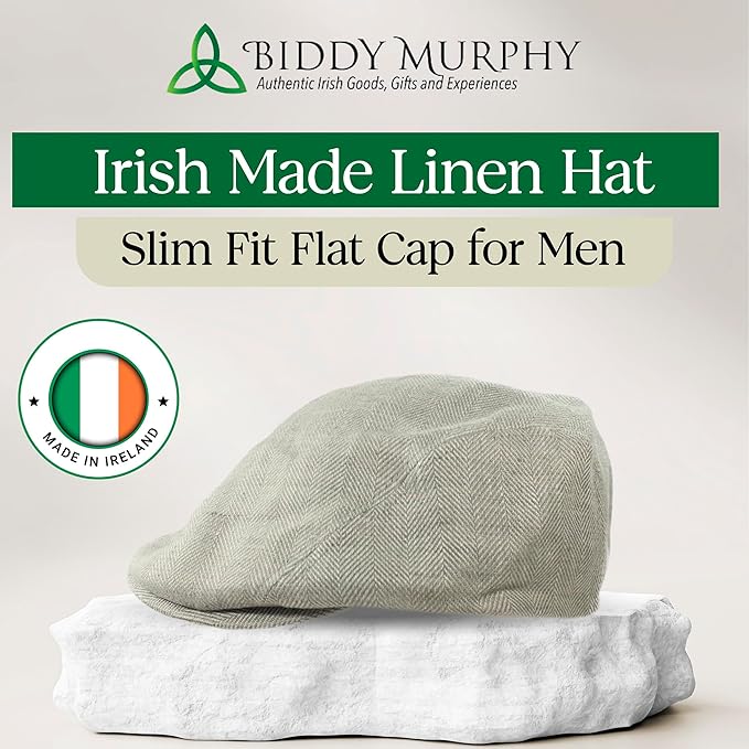 Irish Linen Newsboy Flat Cap - Light Grey, Slim-Fit Hat