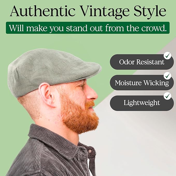 Irish Linen Newsboy Flat Cap - Light Grey, Slim-Fit Hat