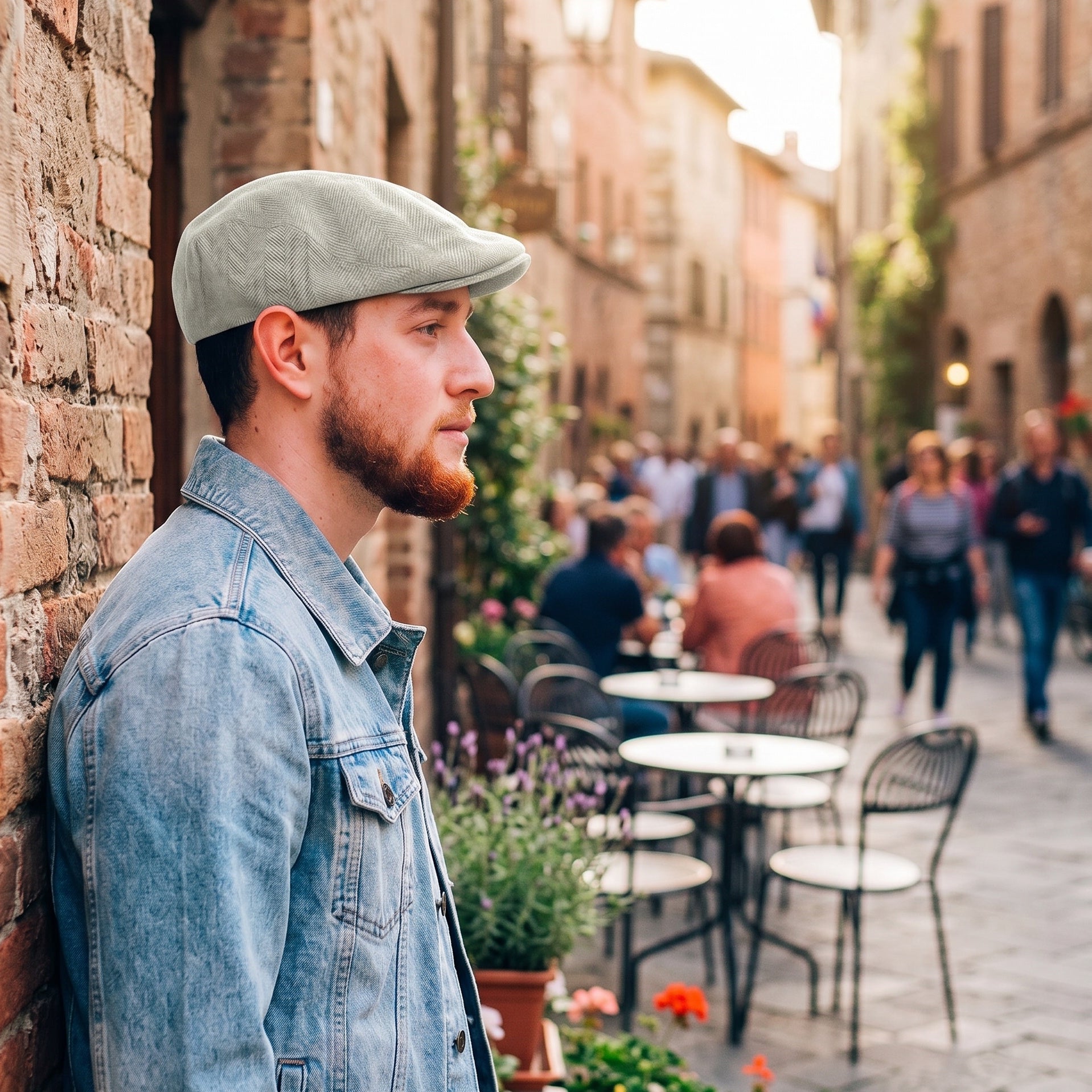 Irish Linen Newsboy Flat Cap - Light Grey, Slim-Fit Hat