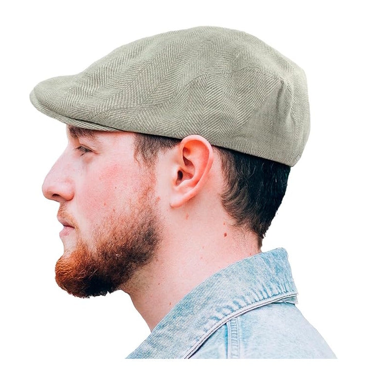 Irish Linen Newsboy Flat Cap - Light Grey, Slim-Fit Hat