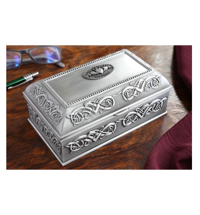 Irish Pewter Claddagh Jewelry Box: Exquisite & Spacious Storage