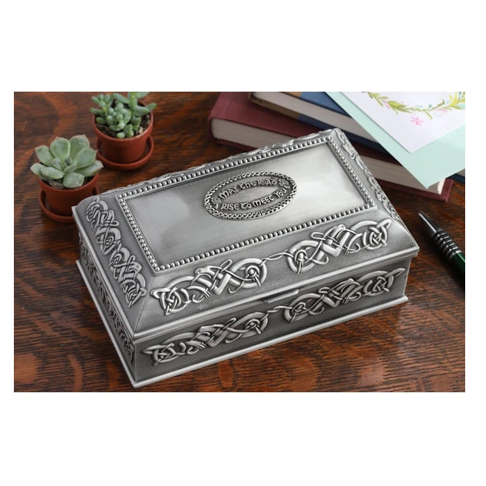 Irish Pewter "May the Road Rise" Jewelry Box : Exquisite & Spacious Storage
