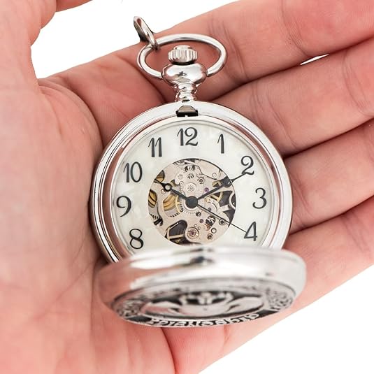 Irish Claddagh Pocket Watch for Men – Mechanical Wind-Up, Pewter Cover, Stainless Steel Case & Chain