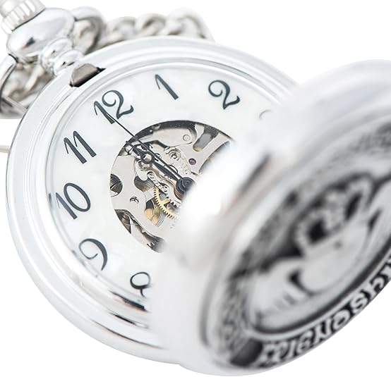 Irish Claddagh Pocket Watch for Men – Mechanical Wind-Up, Pewter Cover, Stainless Steel Case & Chain