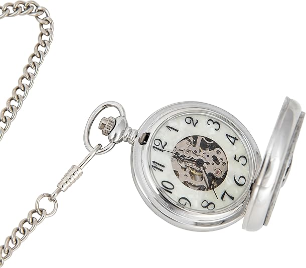 Irish Claddagh Pocket Watch for Men – Mechanical Wind-Up, Pewter Cover, Stainless Steel Case & Chain