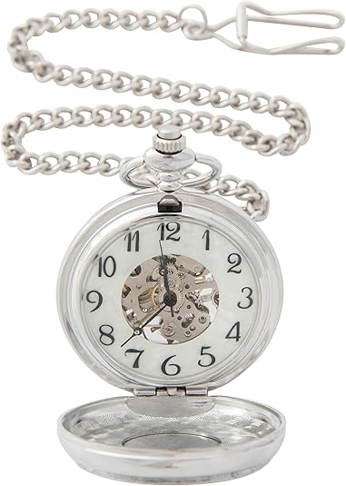 Irish Claddagh Pocket Watch for Men – Mechanical Wind-Up, Pewter Cover, Stainless Steel Case & Chain