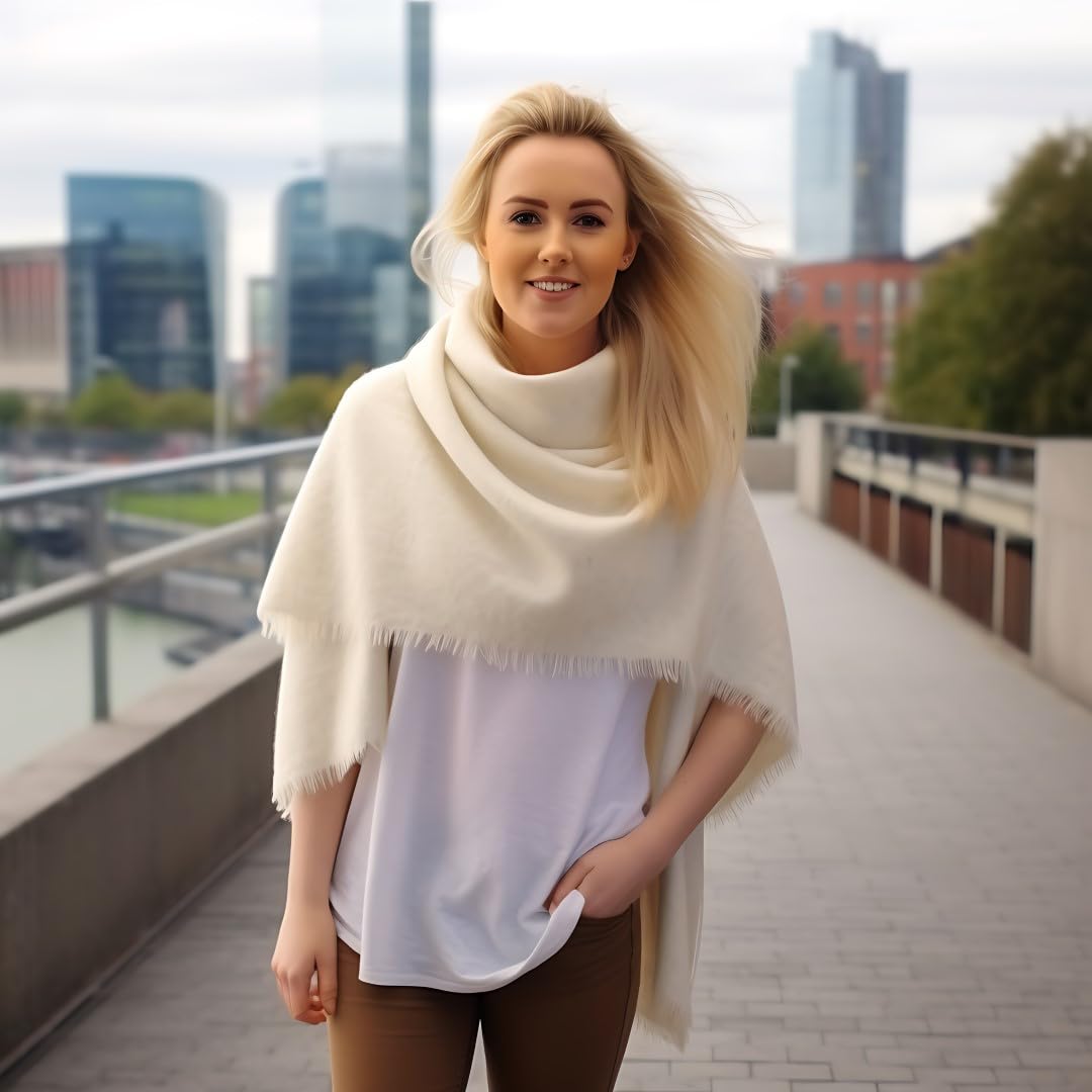 Irish Warm & Soft Lambswool Pashmina Shawl & Wrap for Women (Cream, 54" x 72")