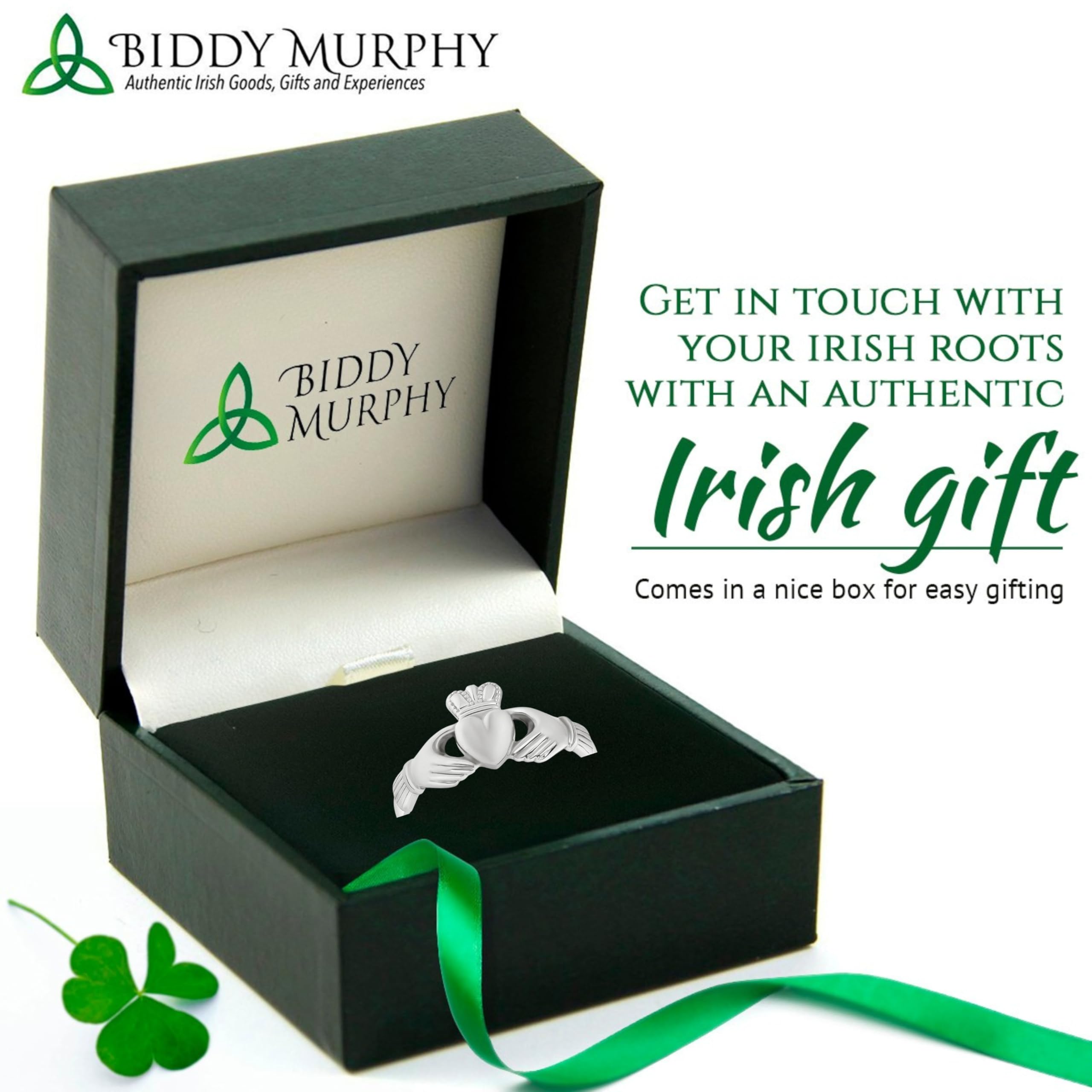 Irish Sterling Silver Thick Band Puffed Claddagh Ring for Women