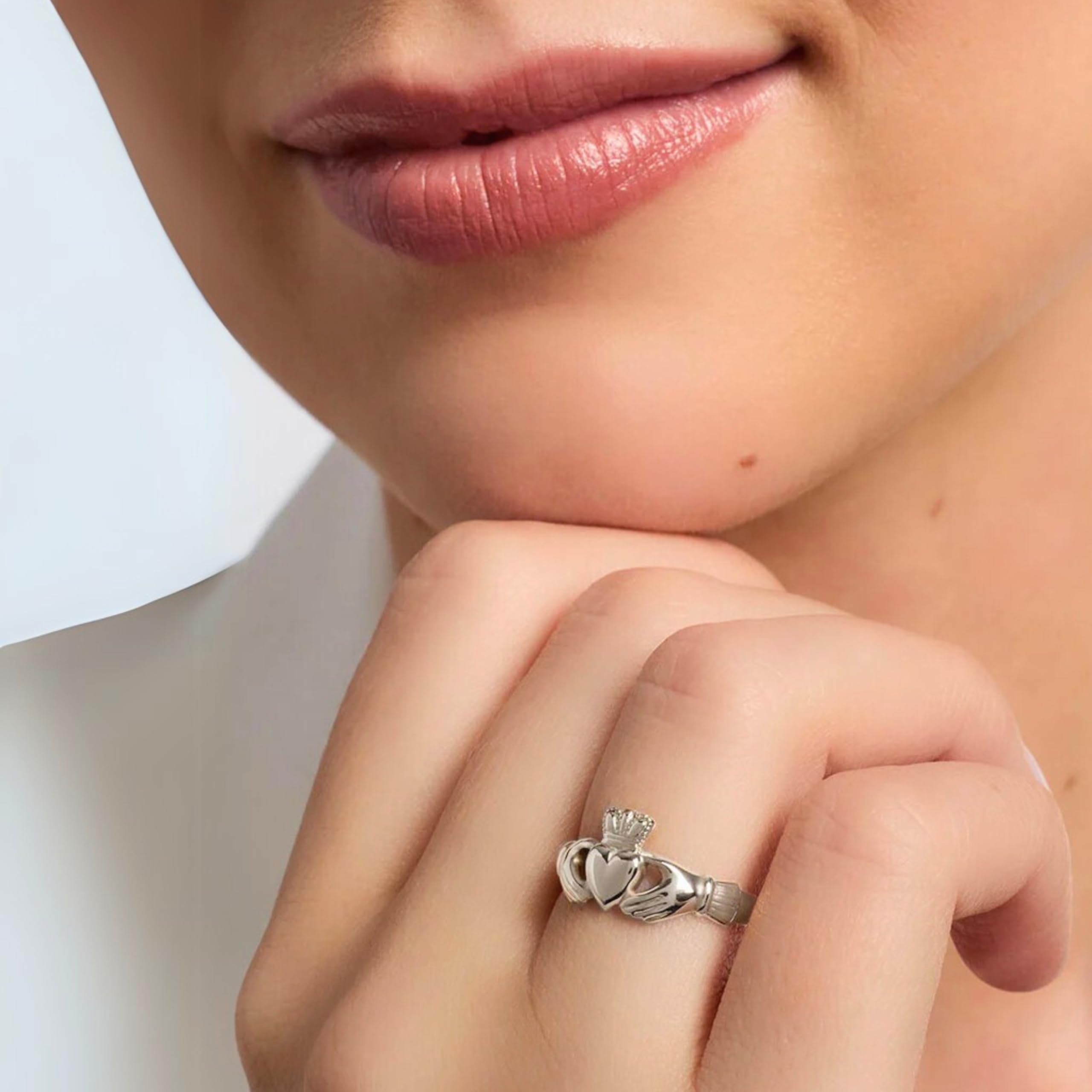 Irish Sterling Silver Thick Band Puffed Claddagh Ring for Women