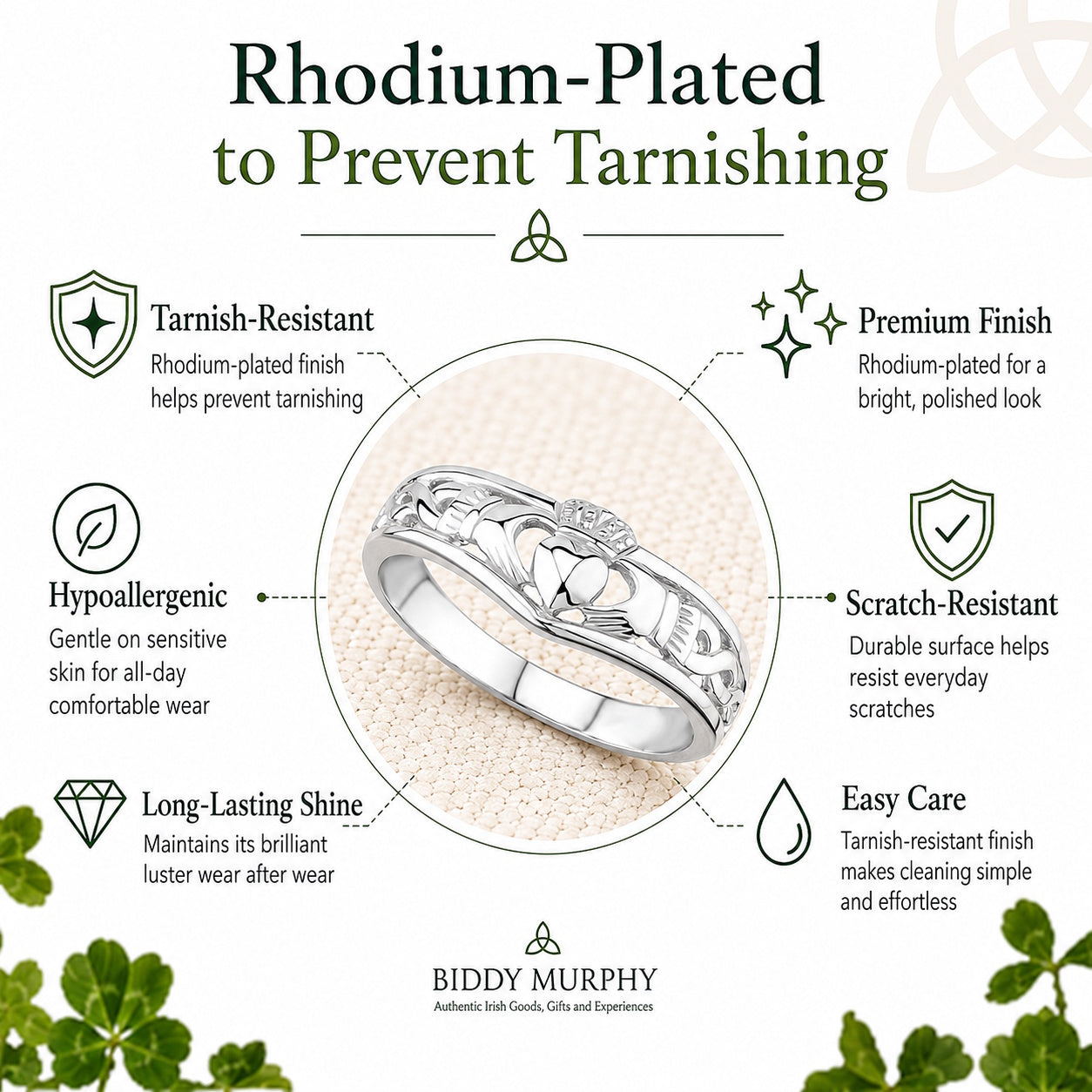 Irish Sterling Silver Wishbone Band Claddagh Ring