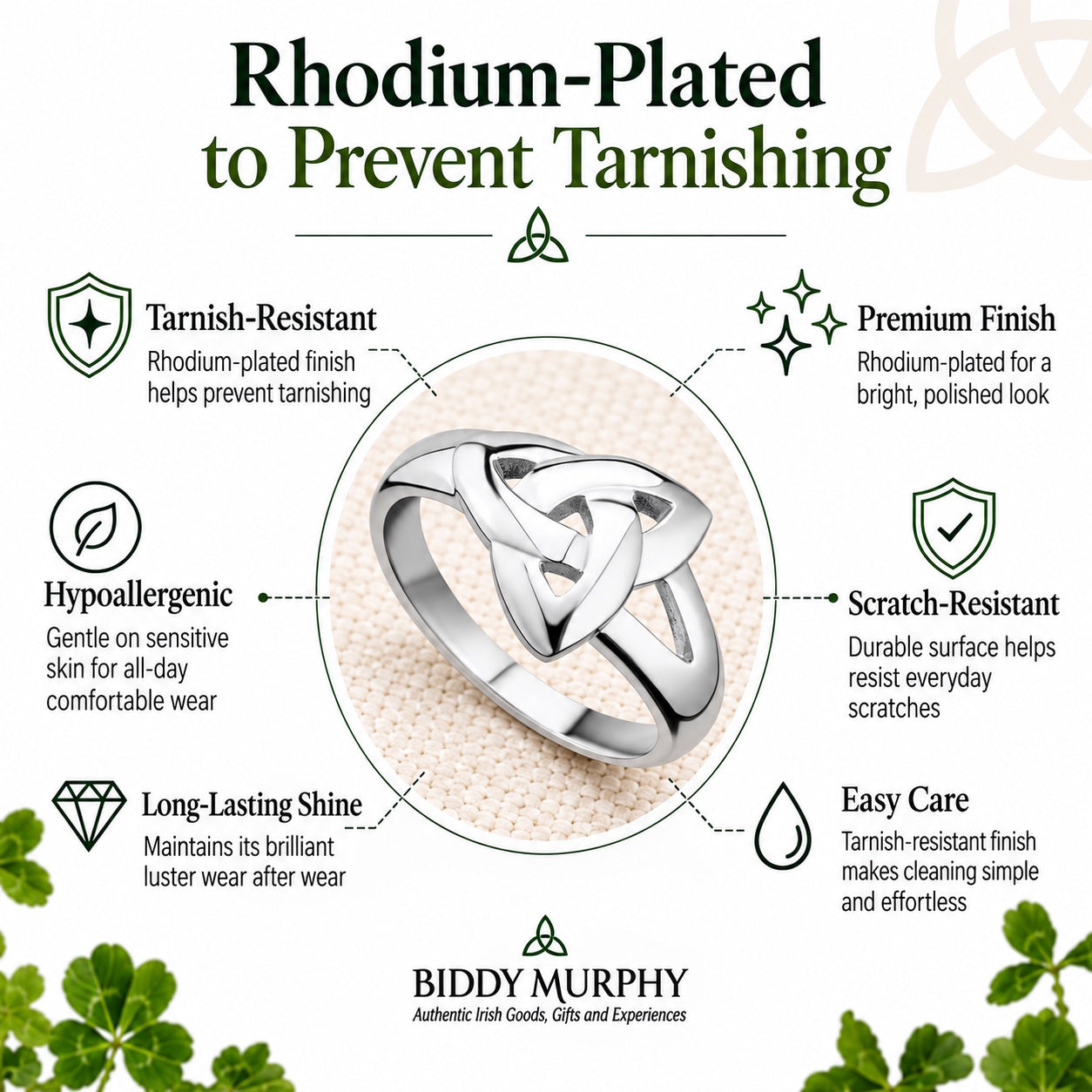 Irish Sterling Silver Trinity Knot Ring for Women